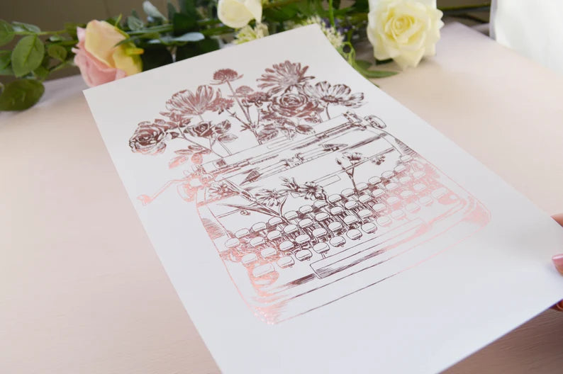 Foil Floral Typewriter Print